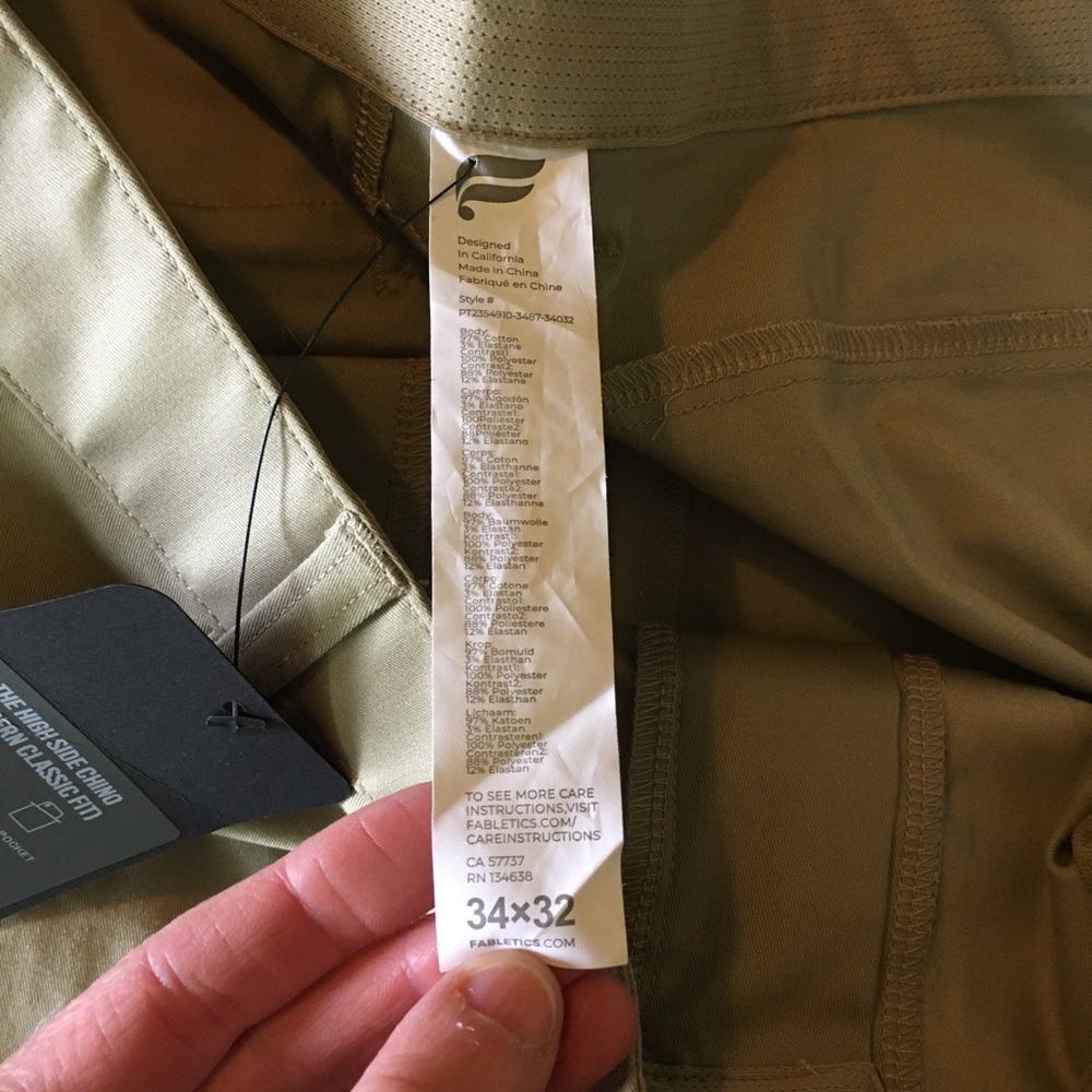 Fabletics High Side Chino Modern Classic Fit Men's Sporty Khaki Pants 34 X 32 - Picture 7 of 7